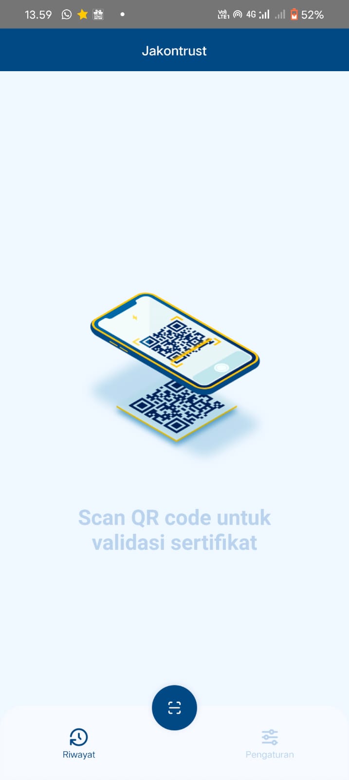 Tampilan beranda scan QR pada aplikasi Jakontrust