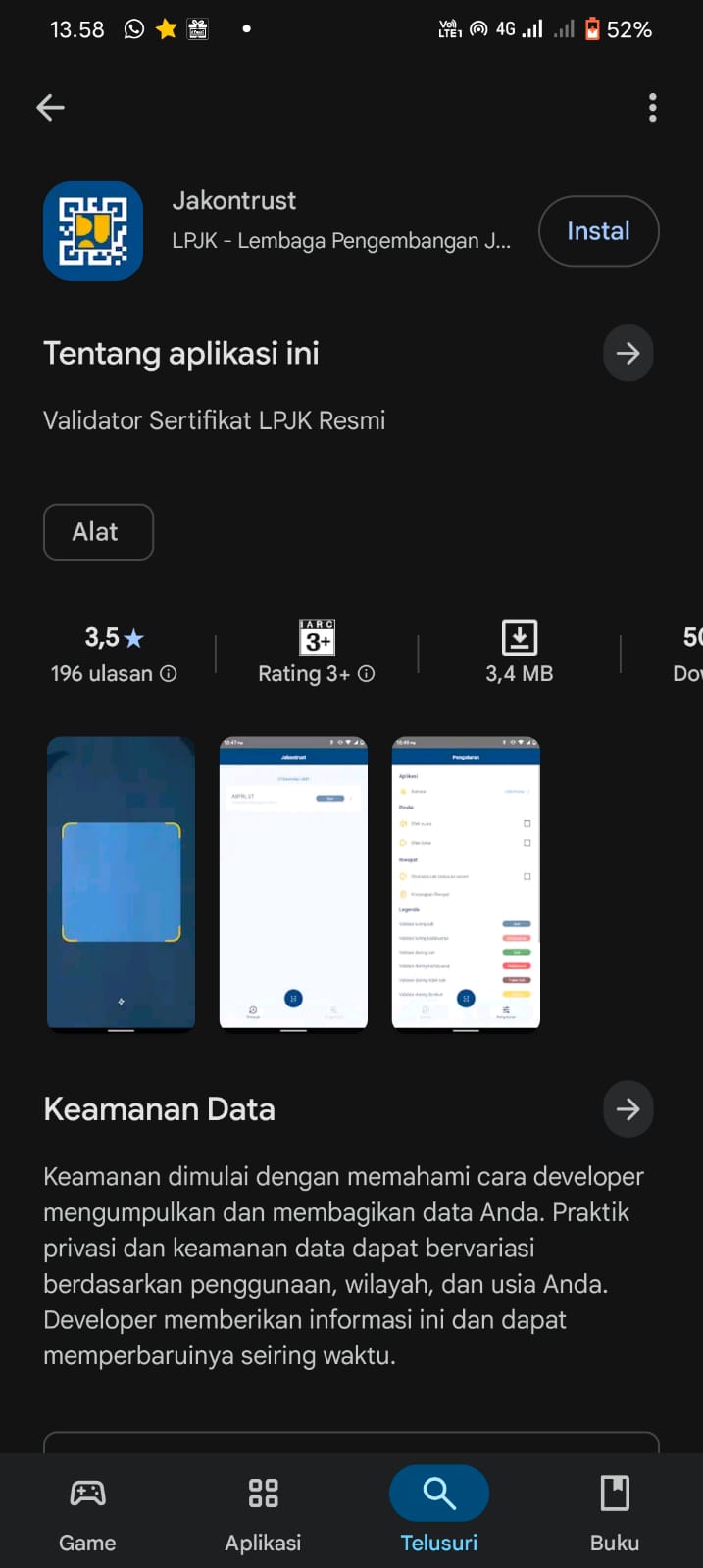 Halaman aplikasi Jakontrust di Google Play Store